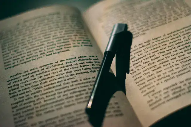 Pen on top of an open book