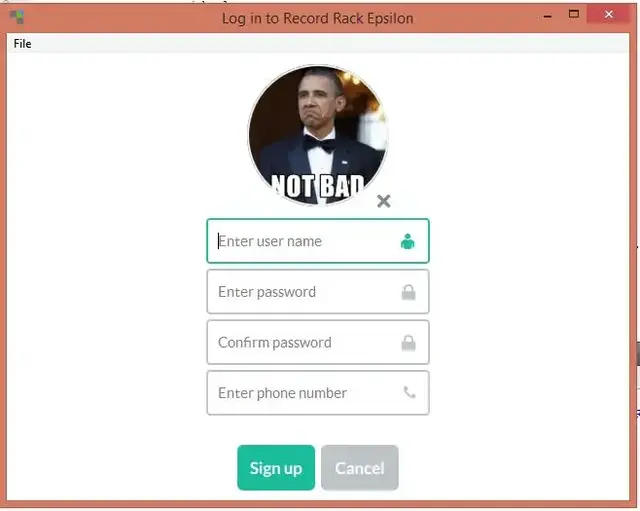 Sign up page for Record Rack Epsilon with picture selected