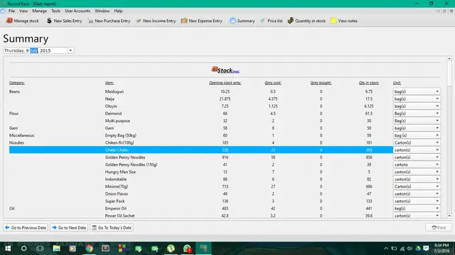Old stock page from the original Record Rack application