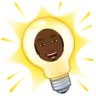 Head inside an illuminated bulb, smiling